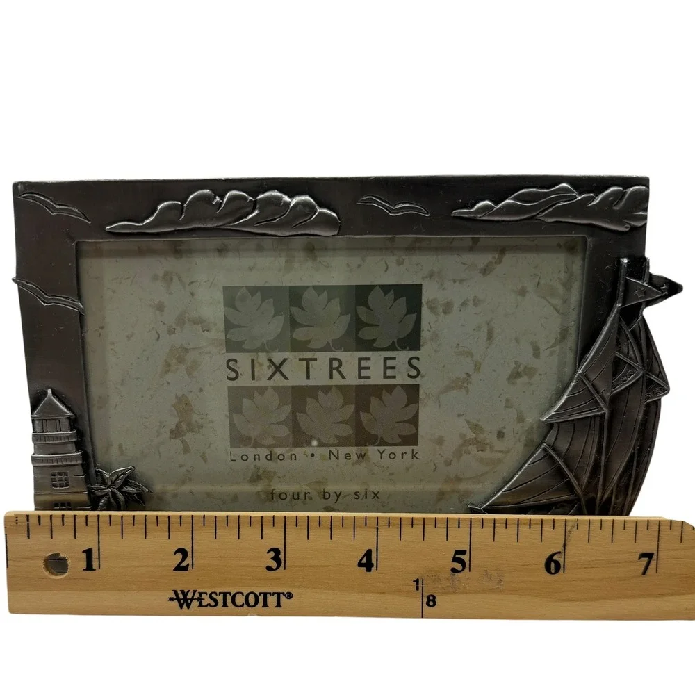 Sixtrees Nautical Pewter Tone 4x6 Picture Frame Lighthouse Sailboat Coastal